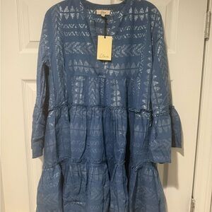 Elan Blue Tiered Midi Dress